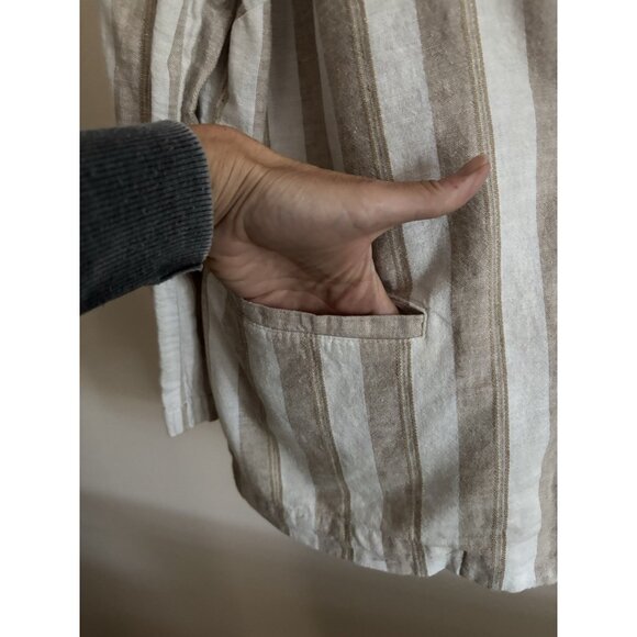 Chico's Womens Large Tan Striped Linen Cotton Blend Blazer Jacket Single-Button - Picture 3 of 14